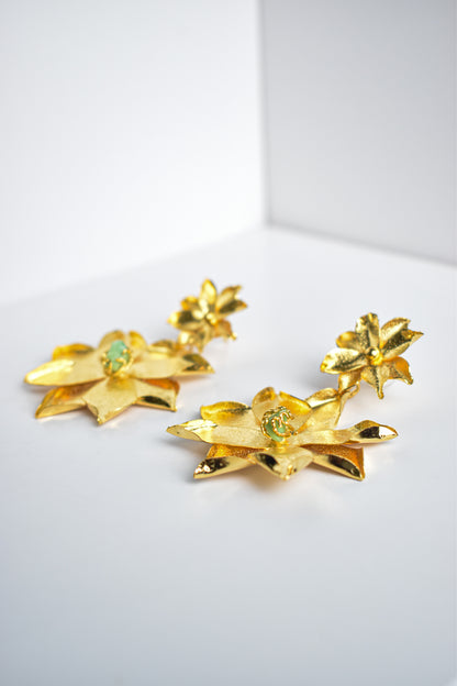 Aretes Flor largos con cuarzo