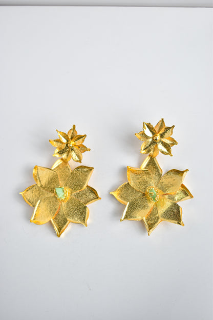 Aretes Flor largos con cuarzo
